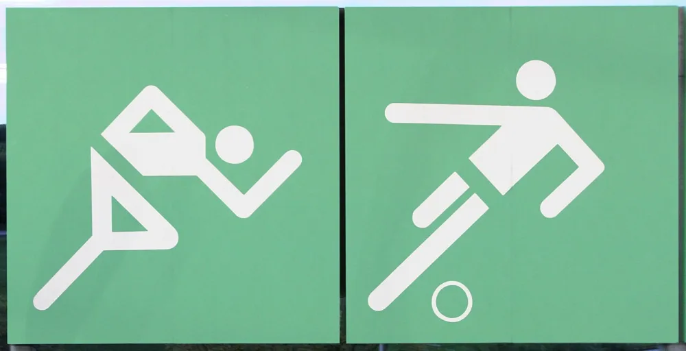 Otl Aicher’s athletics and football pictograms installed at the 1972 Munich Olympic stadium